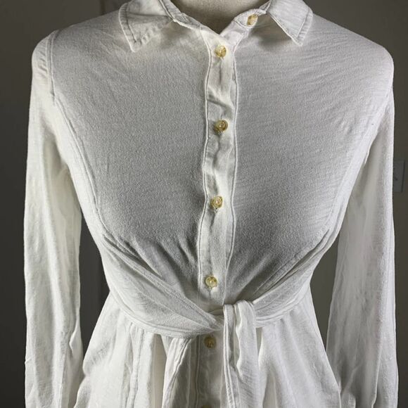 MAEVE white blouse 100% cotton white blouse front tie button up sz S - Picture 4 of 8